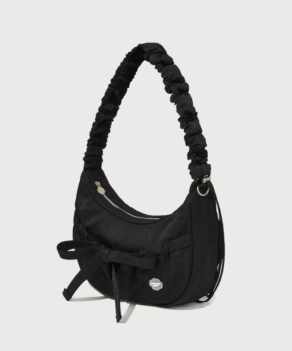 Covernat [26SS] Women's Cloverheart Ruched Medium Nylon Hobo Bag Black