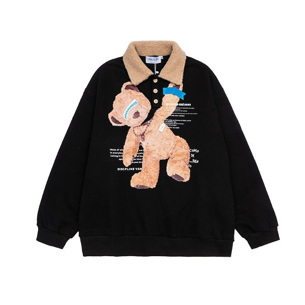 Gababa Unisex Bear Print Fleece Collar Sweatshirt G78434 (Plus Size S~XL)
