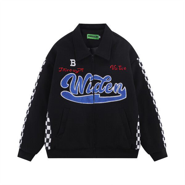 Gababa Unisex Lettering Checkpoint Collar Zip-up Jacket G77880