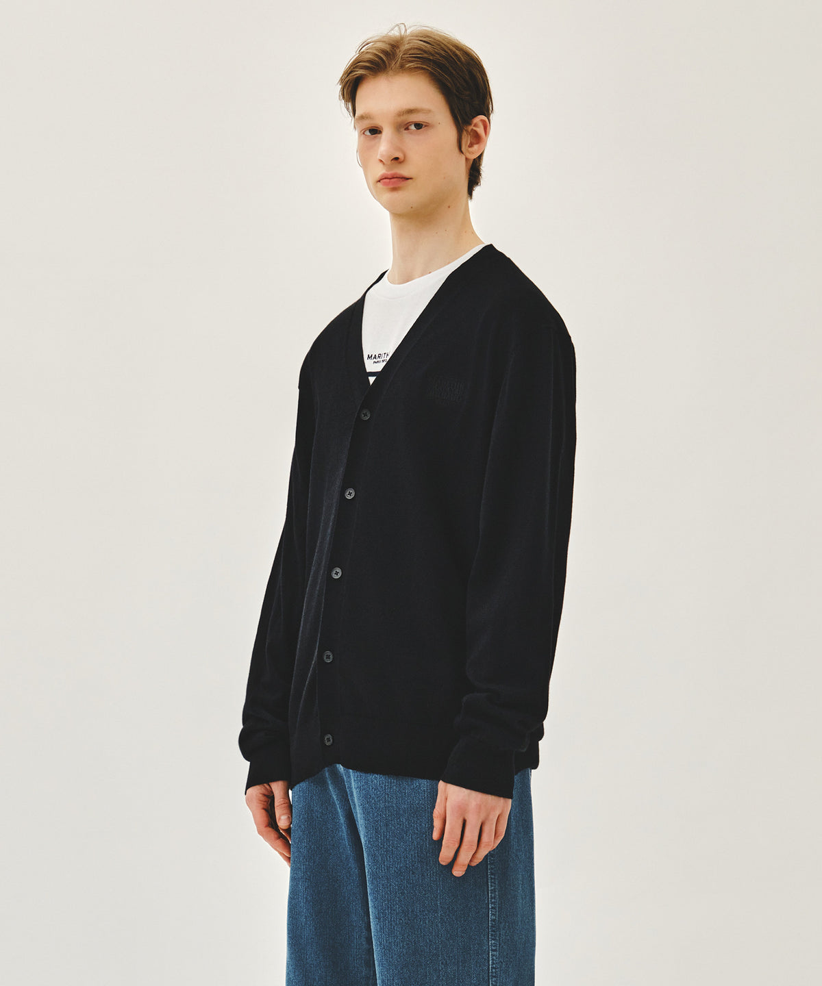 MARITHE SMALL CLASSIC LOGO V-NECK KNIT CARDIGAN black