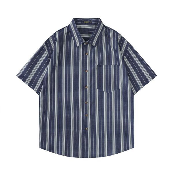 Gababa Unisex Blue Stripe Oversized Collar Short-Sleeve Shirt G76901 (Plus Size M~2XL)