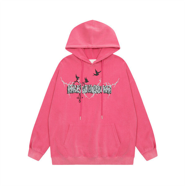 Gababa Unisex Oversized Hoodie with Crow Graphic G77722 (Big Size M~2XL)