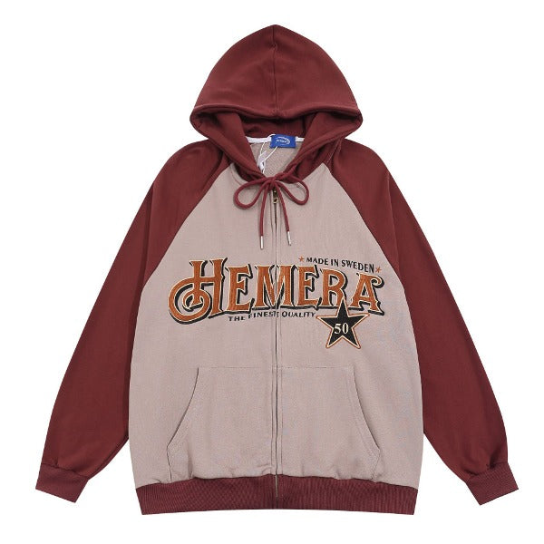 Gababa [Best Seller] Unisex Lettering Point Daily Zip-up Hoodie G77586