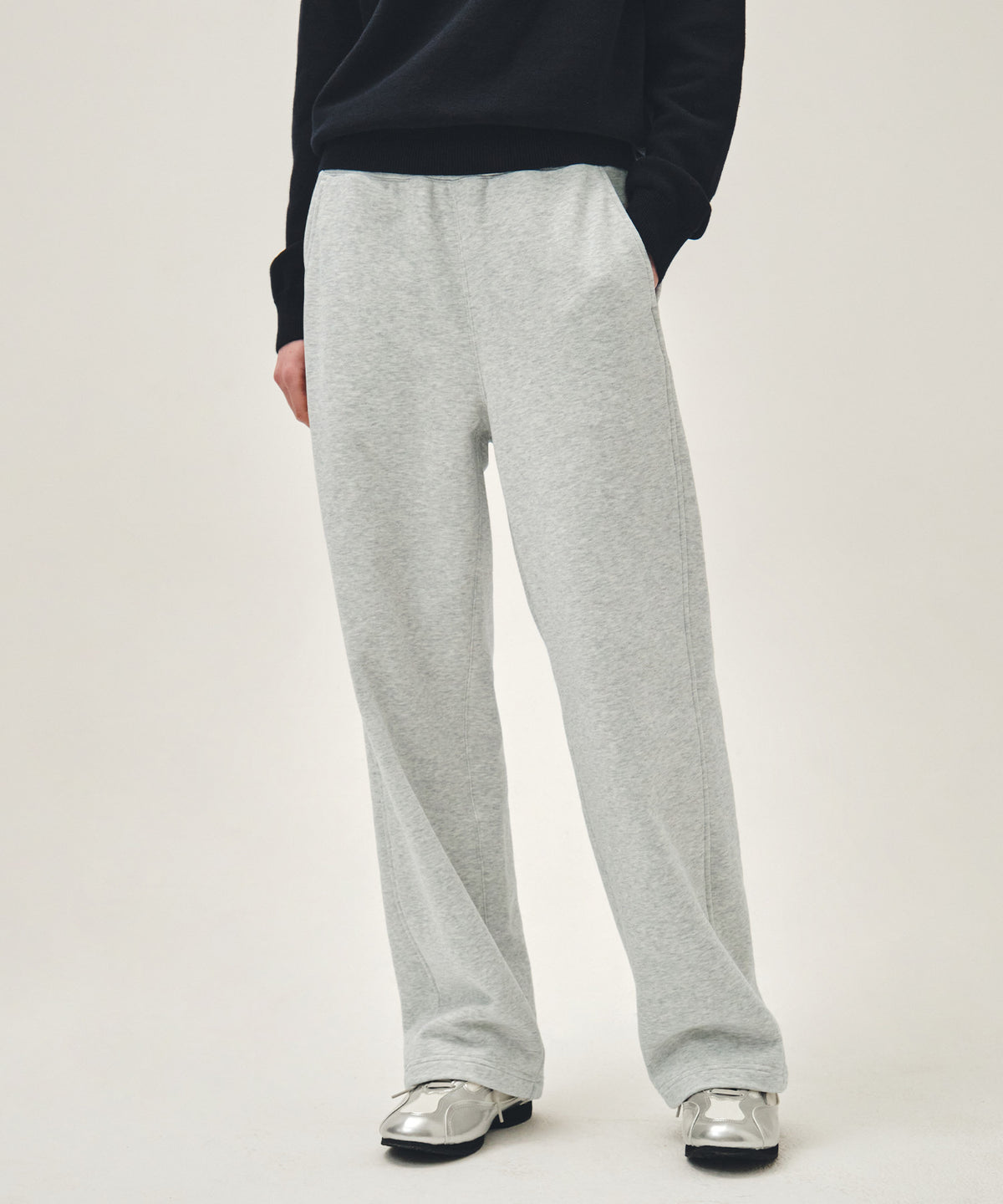 MARITHE STITCH WIDE SWEAT PANTS light heather gray
