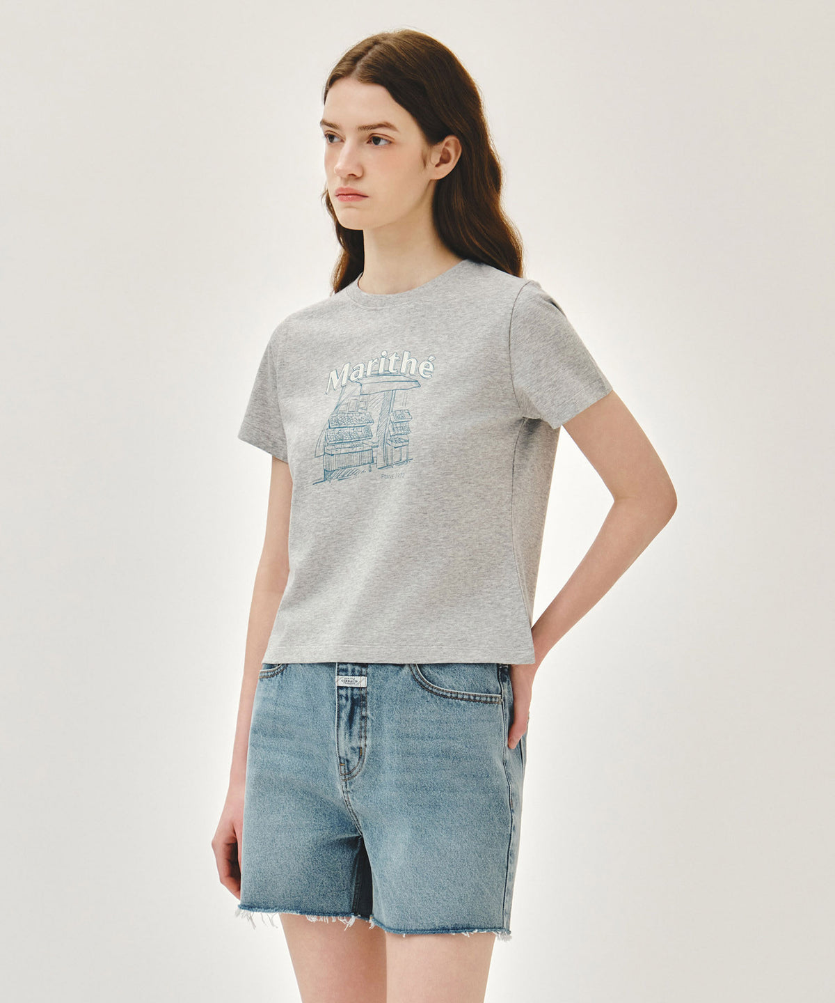 MARITHE [REGEN] W FRENCH FRUIT SHOP GRAPHIC TEE heather gray