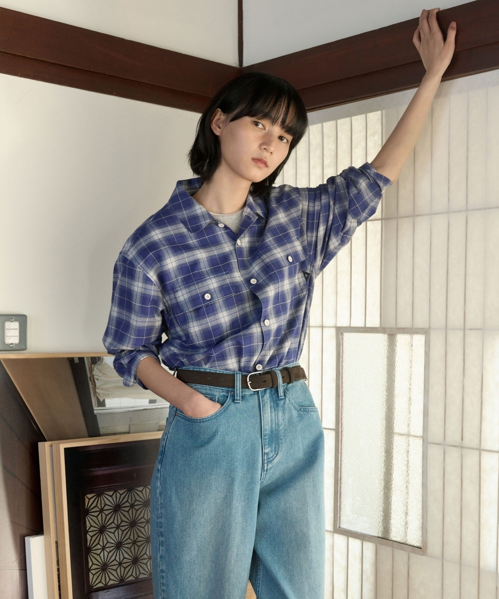 Covernat Ombre Check Shirt Navy