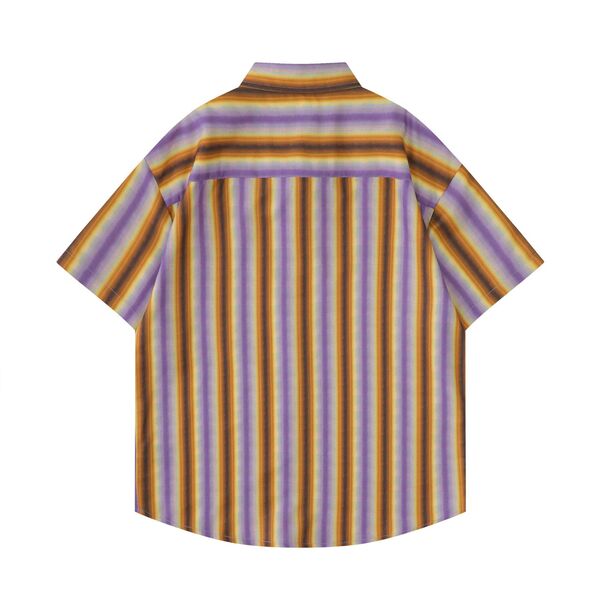 Gababa Unisex Purple Gradient Stripe Oversized Collar Short-Sleeve Shirt G76902 (Plus Size M~2XL)