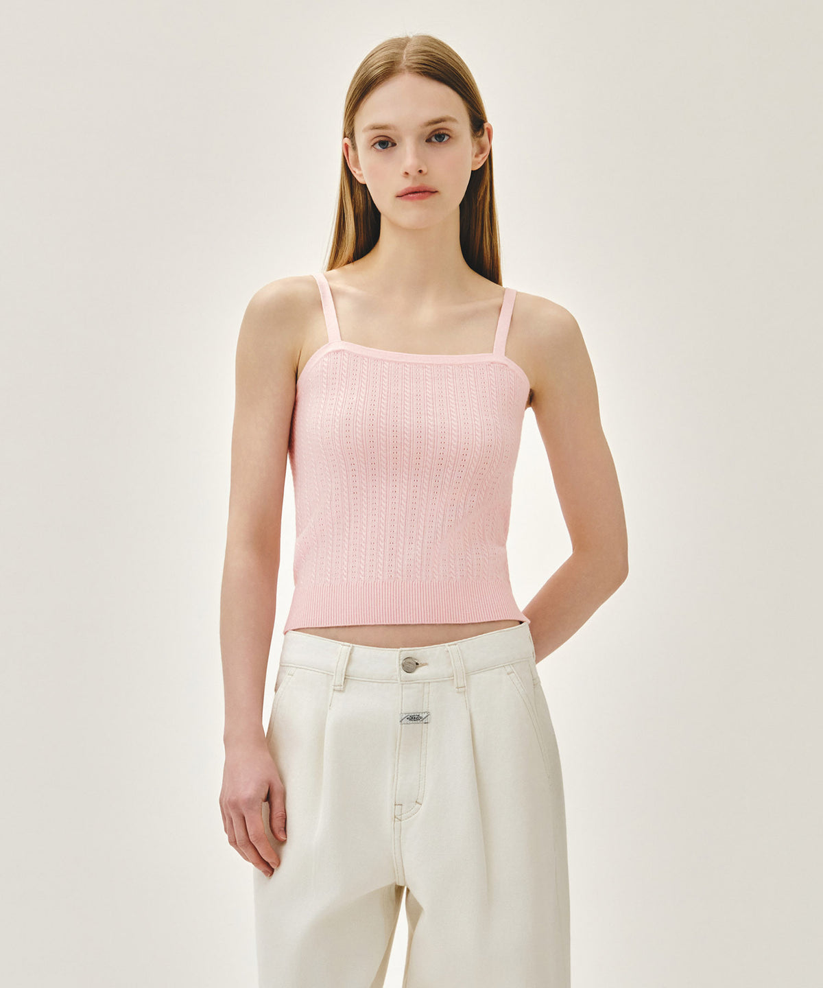MARITHE W SMALL CLASSIC LOGO HALF KNIT CARDIGAN SET UP light pink