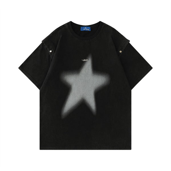 Gababa [Best Seller] Unisex Big Star Printing Sleeveless Oversized Fit T-Shirt G76796 (Plus Size S~XL)