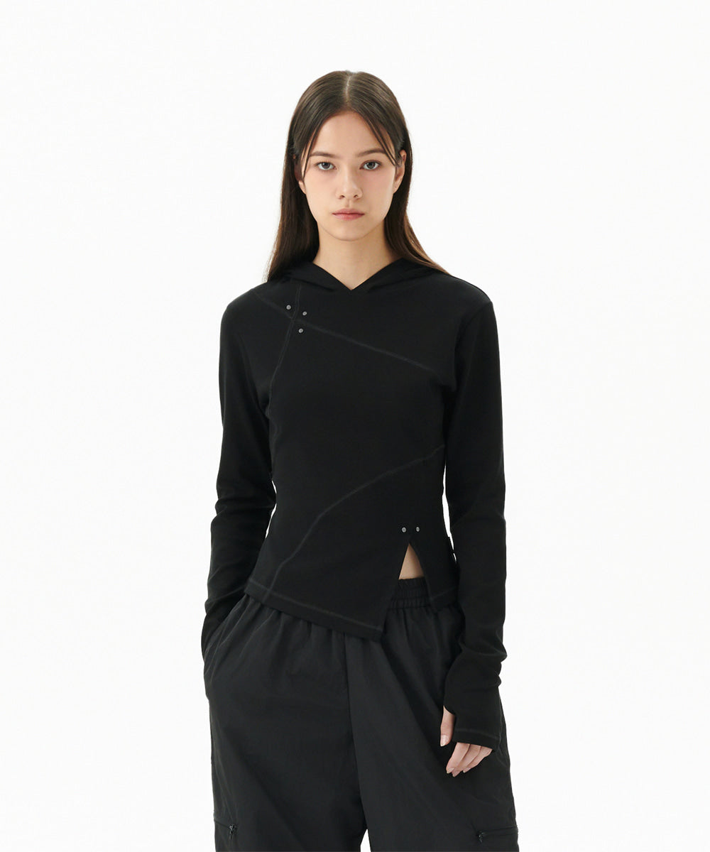 MAHAGRID CURVED SLIM HOODIE [BLACK]