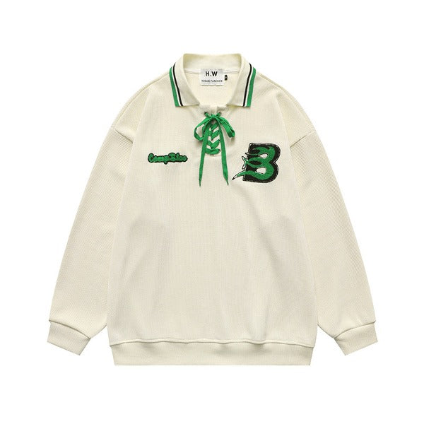 Gababa Unisex Lettering B Oversized Collar LongSleeve T-shirt G77383 (Plus Size S~XL)