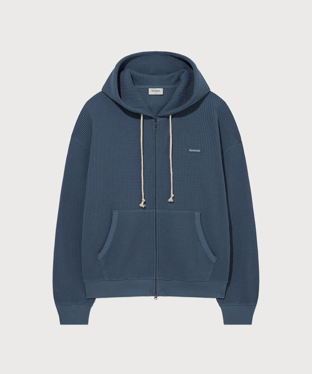 Covernat Small Logo Waffle Hoodie Blue
