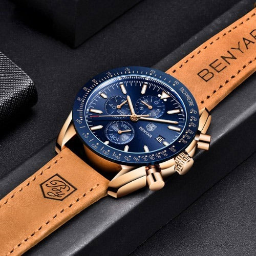 Bagstay [B024WC] Premium Cow Leather Men's Classic Chronograph Wristwatch
