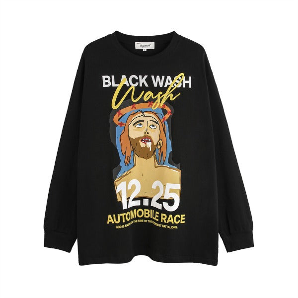 Gababa Unisex Casual Black-Wash Long Sleeve T-shirt G77883 (Plus Size M~2XL)