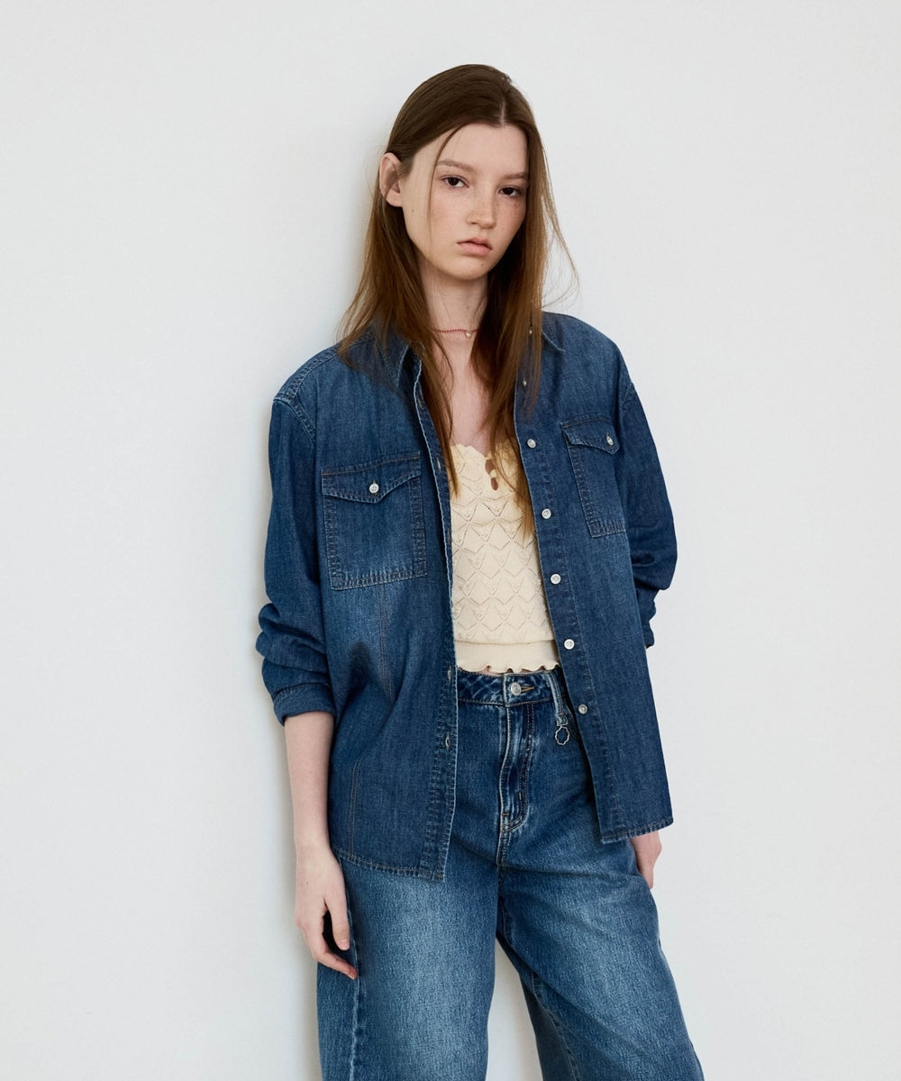 Covernat [orn by Choi Yun-ji] Women's Denim Shirt Blue