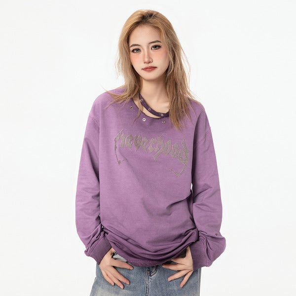 Gababa Unisex Neckline Studded Detail Hip Sweatshirt G78329