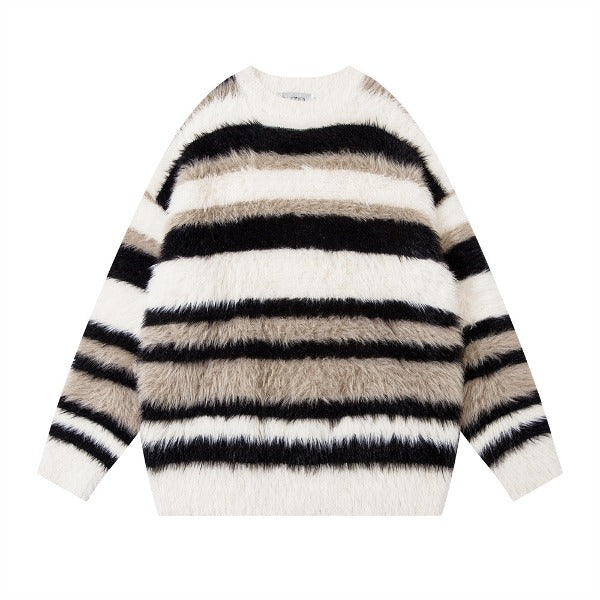 Gababa Unisex Soft Strip Colorblock Long-Sleeve Sweater G78178 (Plus Size S~2XL)