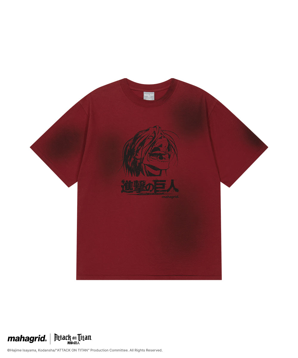 MAHAGRID [Attack on Titan] DIRTY WASHED EREN BERSERK TEE[RED]