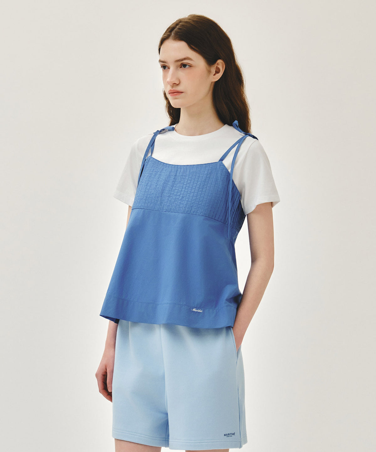 MARITHE W PINTUCK CAMISOLE BLOUSE blue