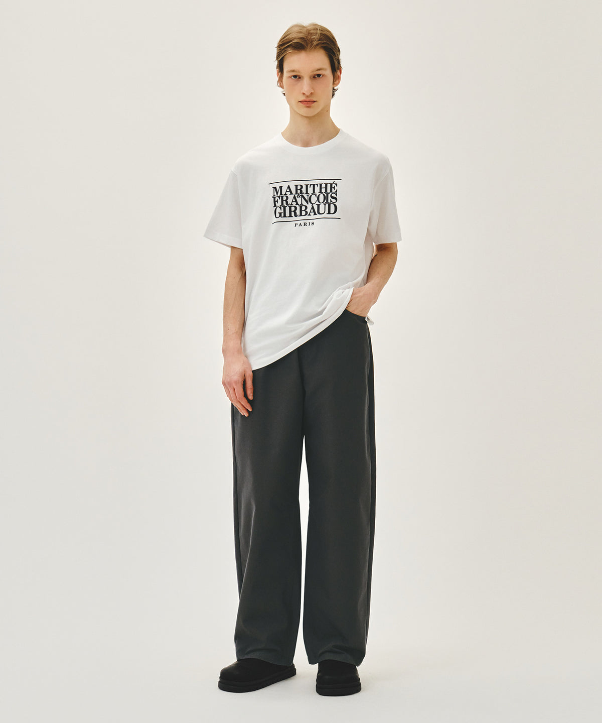 MARITHE M CURVED CHINO PANTS charcoal