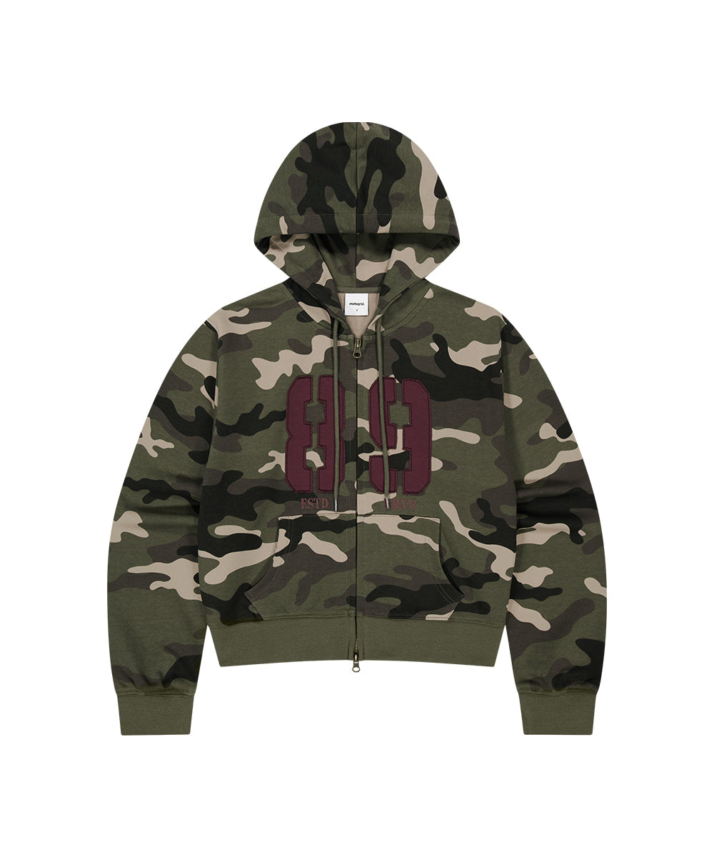 MAHAGRID CAMO APPLIQUE CROP ZIP UP HOODIE [GREEN]