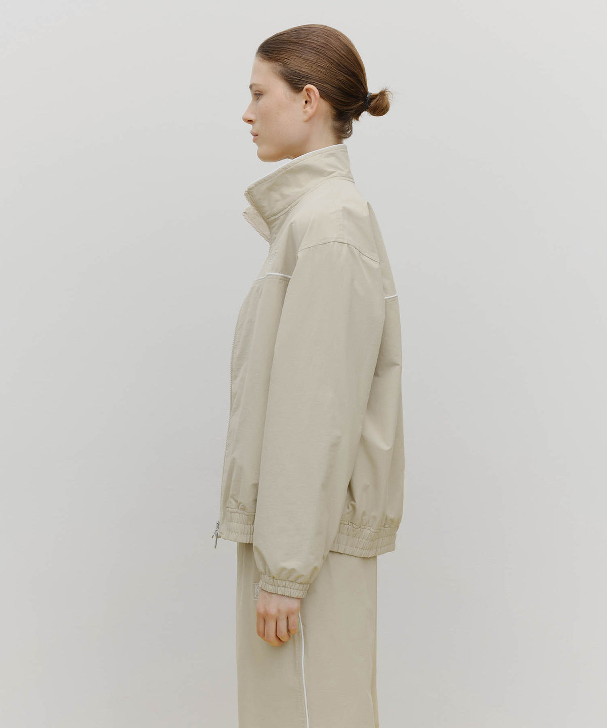 MARITHE SPORT NYLON TRACK ZIP-UP JACKET beige