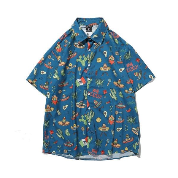 Gababa Unisex Mexican-Style Collar Short-Sleeve Shirt G74800