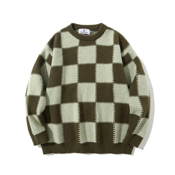 Gababa [Best Seller] Unisex Checkerboard Style Oversized Sweater G78013 (Plus Size M~XL)