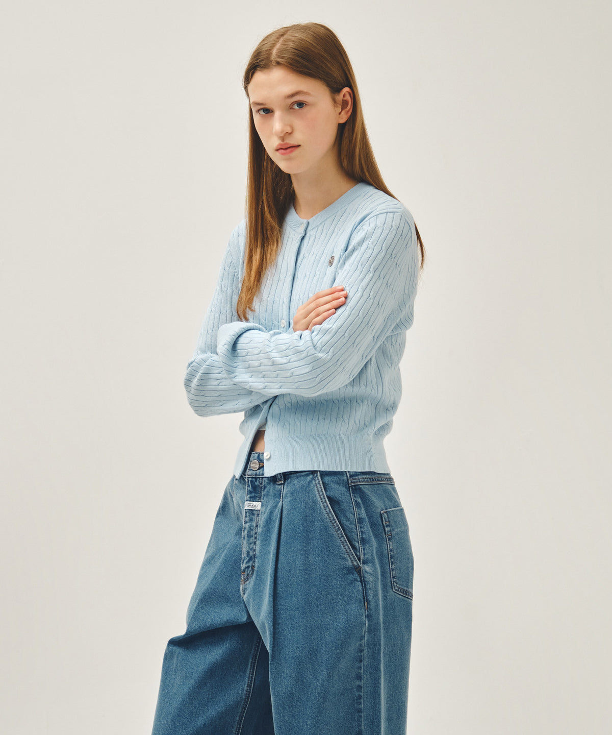 MARITHE W CABLE KNIT CARDIGAN sky blue