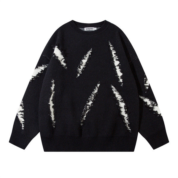 Gababa Unisex Distressed Street Round Knit G78175 (Plus Size S~2XL)
