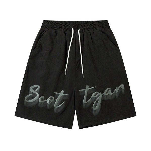 Gababa Unisex Gradient Lettering Banding Shorts G77124 (Plus Size M~2XL)