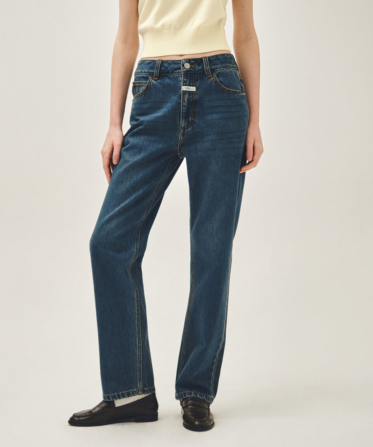 MARITHE W SLIM STRAIGHT DENIM PANTS dark blue