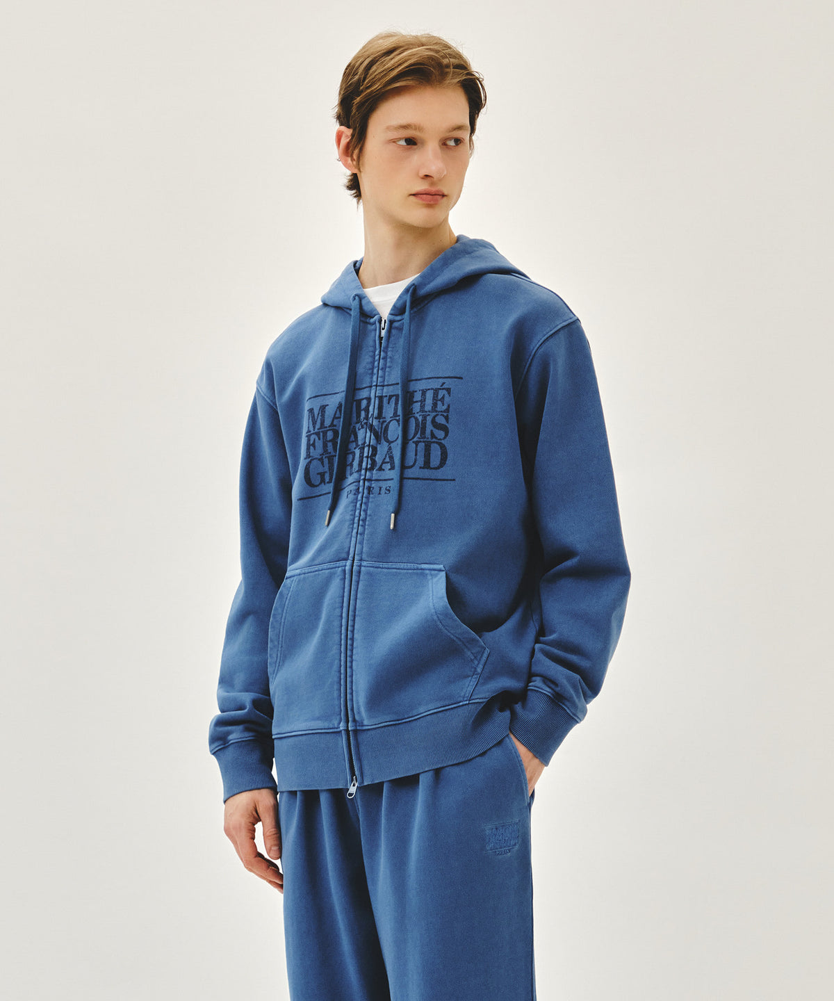MARITHE CLASSIC LOGO DYEING HOODIE ZIPUP blue