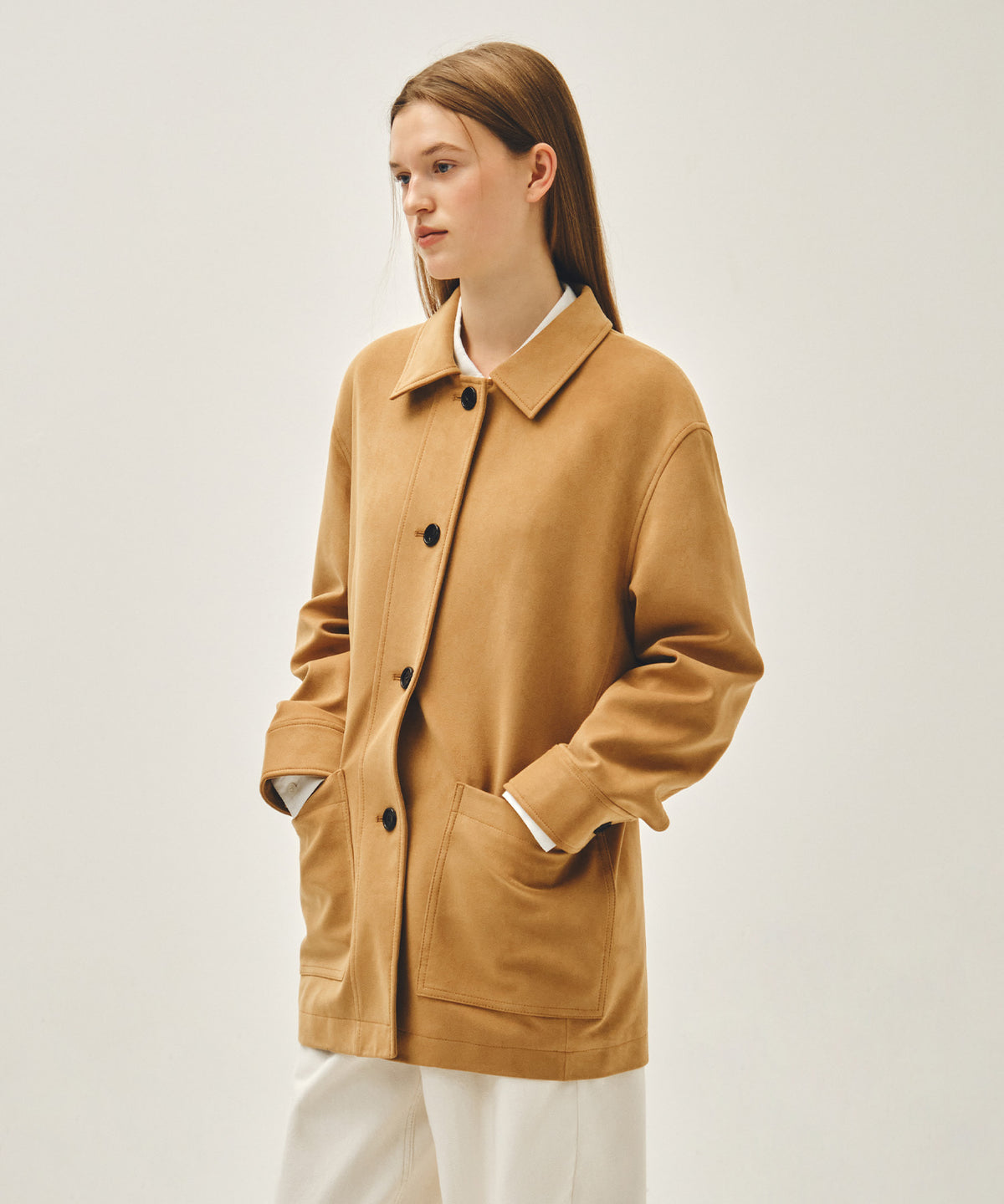 MARITHE W FAUX SUEDE COLLAR JACKET camel