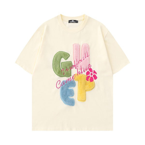 Gababa Unisex Soft Fur Logo Oversized Short-Sleeve T-shirt G74815 (Plus Size S~XL)