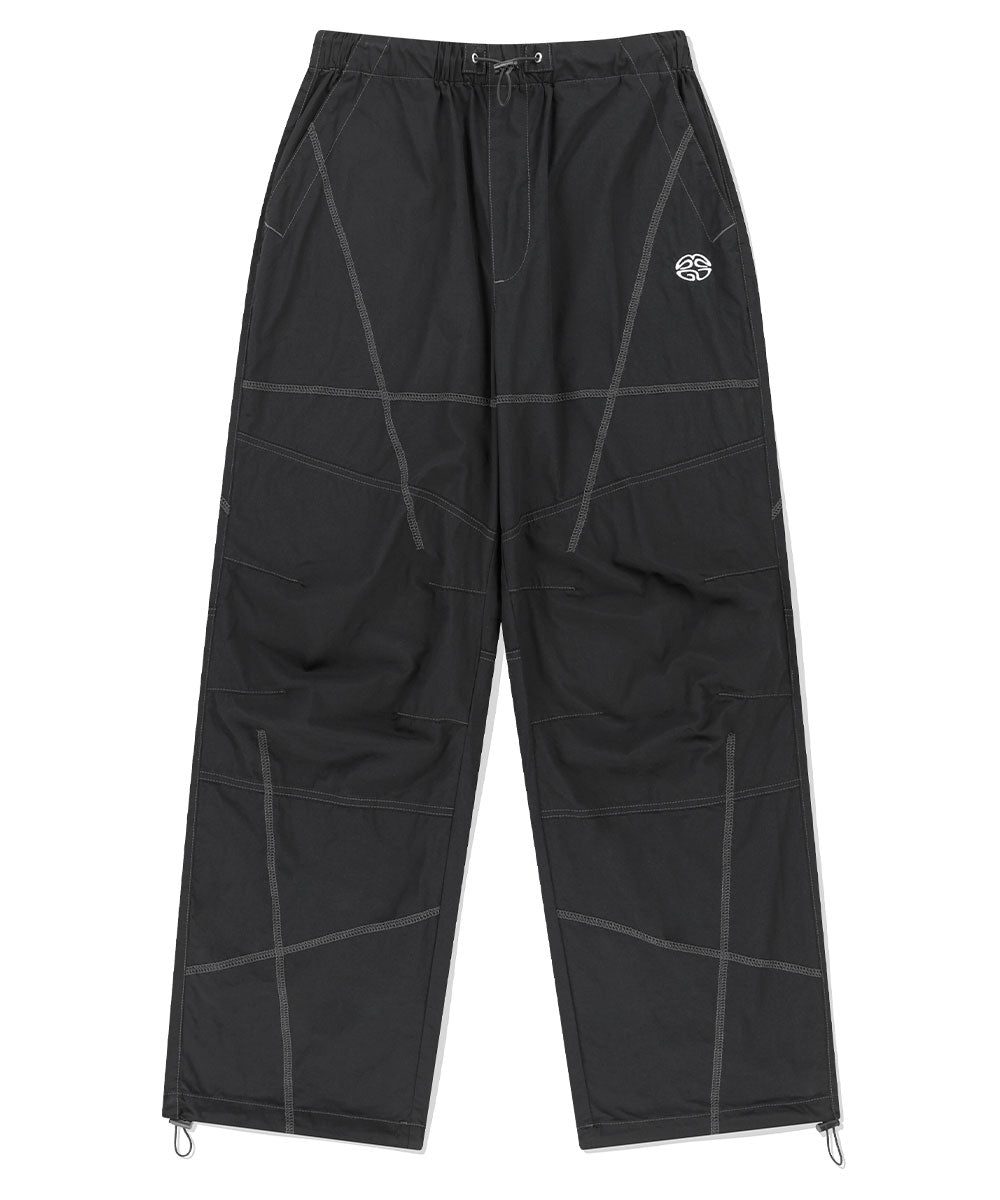 MAHAGRID COVER STITCH PARACHUTE PANT [JET BLACK]