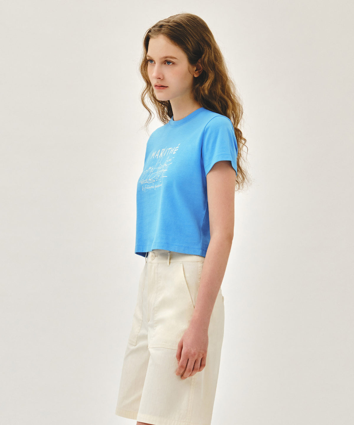 MARITHE W FRENCH GRAPHIC CROP TEE blue