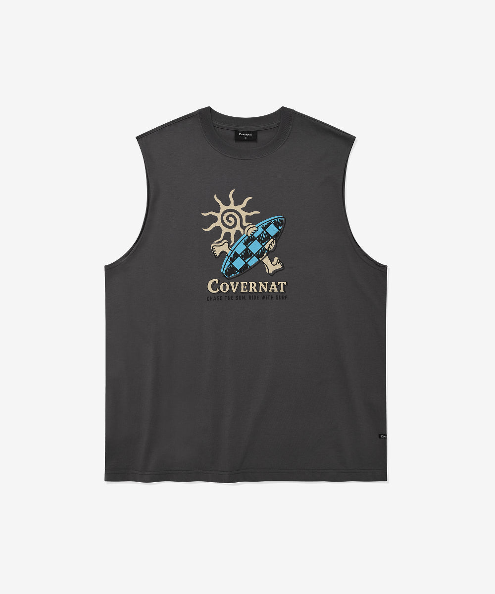 Covernat Checkerboard Graphic Sleeveless Charcoal