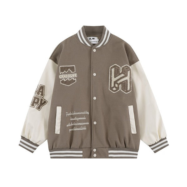 Gababa Unisex Character Embroidery Oversized Baseball Jacket G77381 (Big Size S~XL)