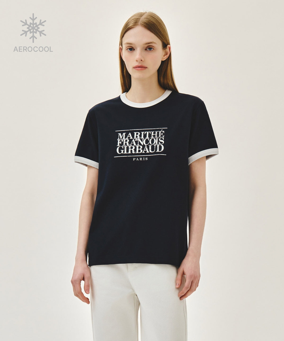 MARITHE EROCOOL CRACK CLASSIC LOGO RINGER TEE navy