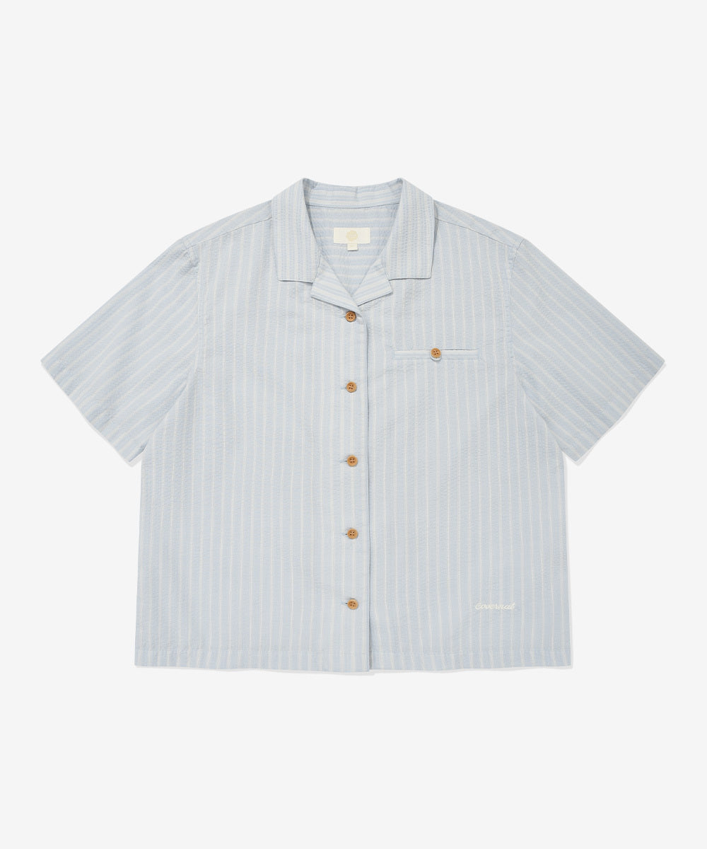 Covernat Women's Stripe Half Shirt Sky Blue
