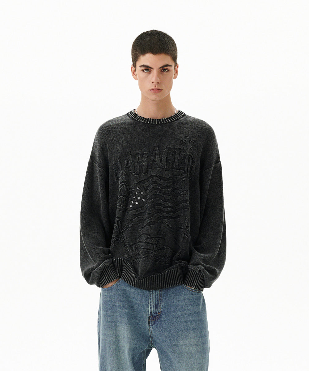 MAHAGRID PIGMENT FLAG KNIT SWEATER [BLACK]