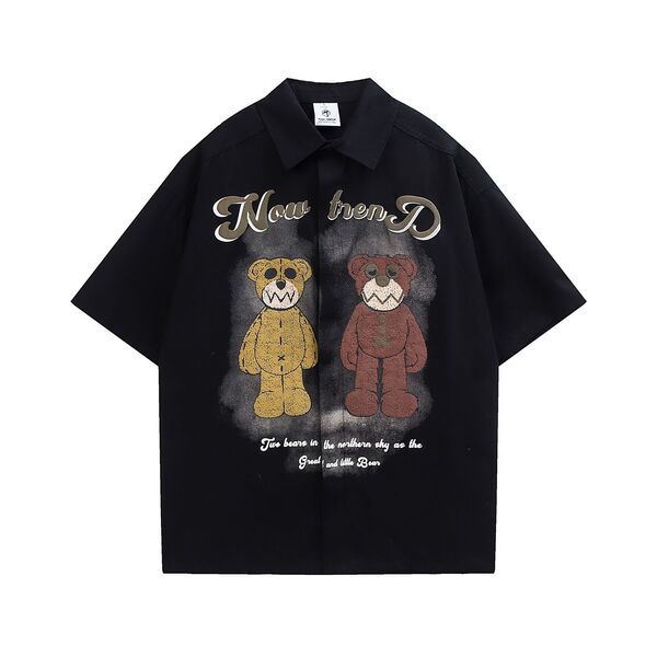 Gababa Unisex Teddy Bear Printing Oversized Collar Short-Sleeve Shirt G76814 (Plus Size M~2XL)