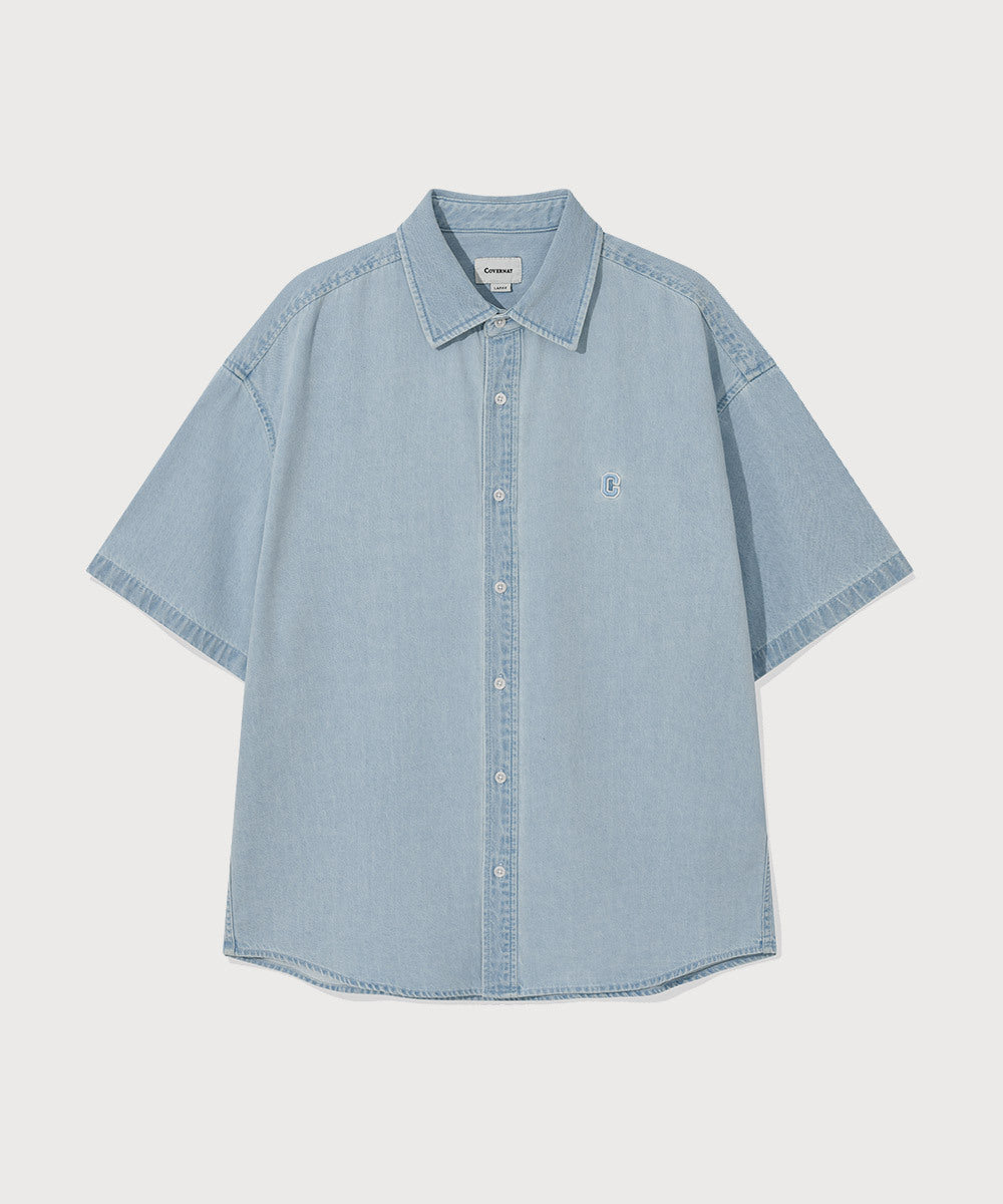 Covernat C Logo Denim Half-Shirt Light Blue