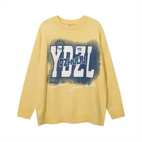 Gababa Unisex Big Lettering Round Long Sleeve Knit G78194 (Plus Size M~2XL)