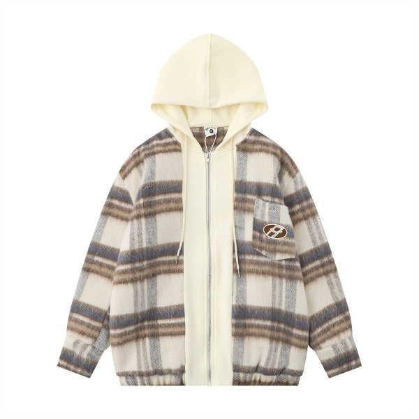 Gababa Unisex pastel hooded zip-up with back lettering and check pattern G78315