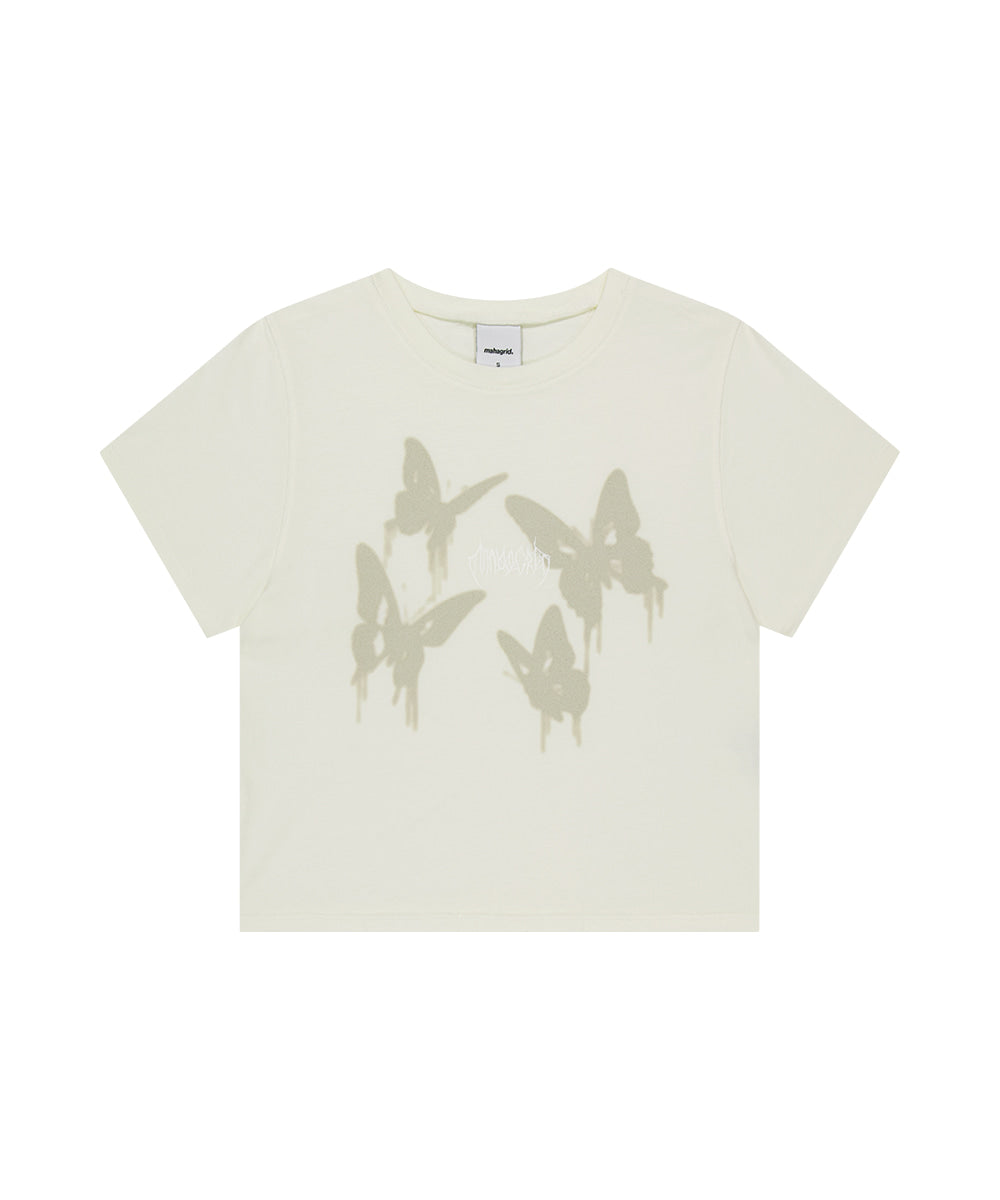 MAHAGRID PIGMENT BUTTERFLY GOTH CROP TEE[IVORY]