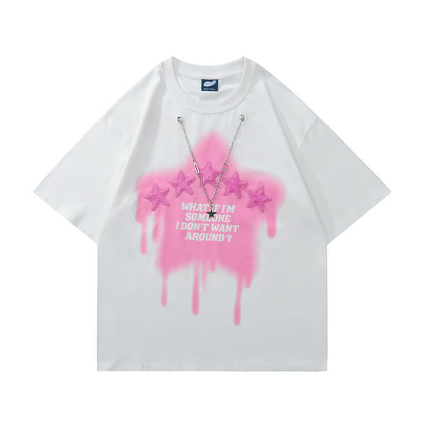 Gababa Unisex Five Star Embroidered Oversized Short-Sleeve T-shirt G76800 (Plus Size M~XL)