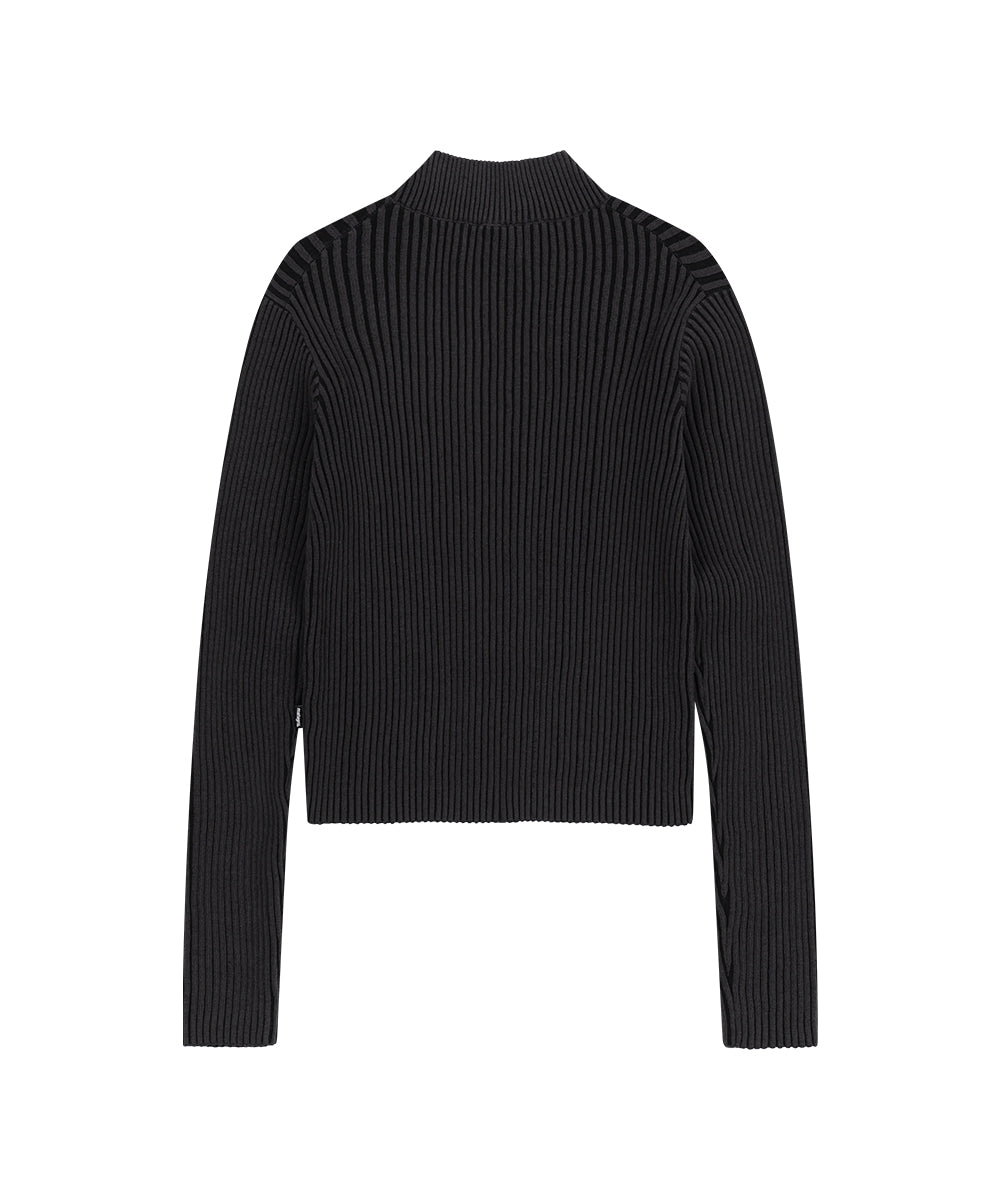MAHAGRID TWO TONE ZIP UP CARDIGAN [BLACK]