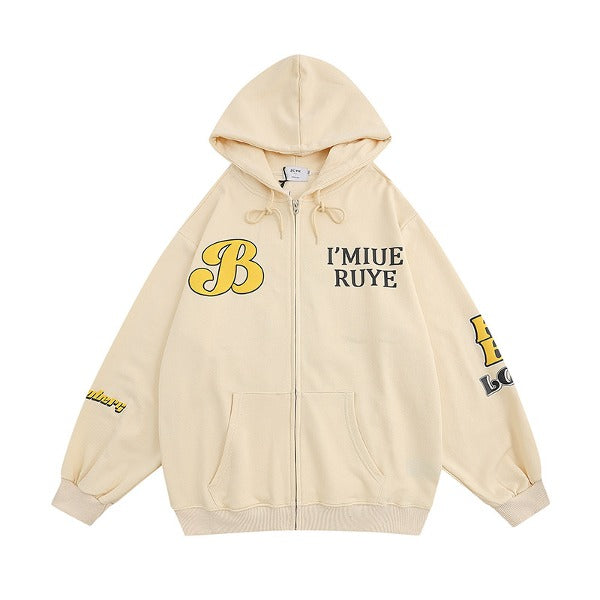 Gababa Unisex Yellow Point Big Logo Overfit Hoodie Zip-up G77314